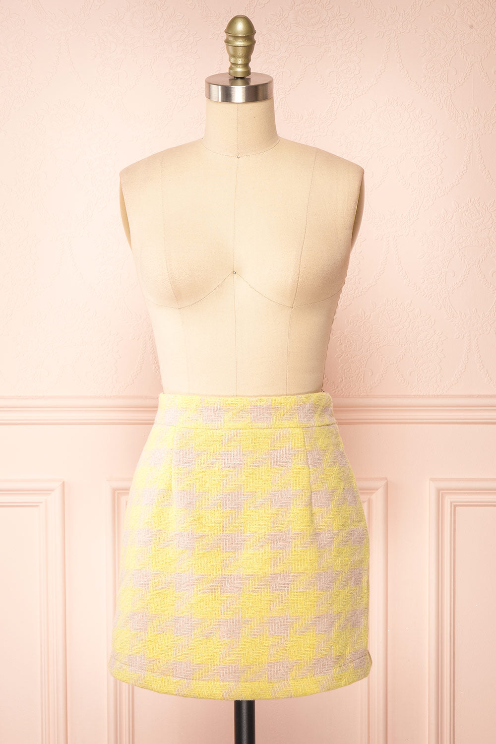 Set Lanajane Yellow Houndstooth Cropped Blazer and Skirt | Boutique 1861 front view
