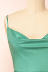 Enya Green Short Satin Dress w/ Cowl Neck | Boutique 1861 front close-up