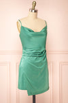 Enya Green Short Satin Dress w/ Cowl Neck | Boutique 1861 side view
