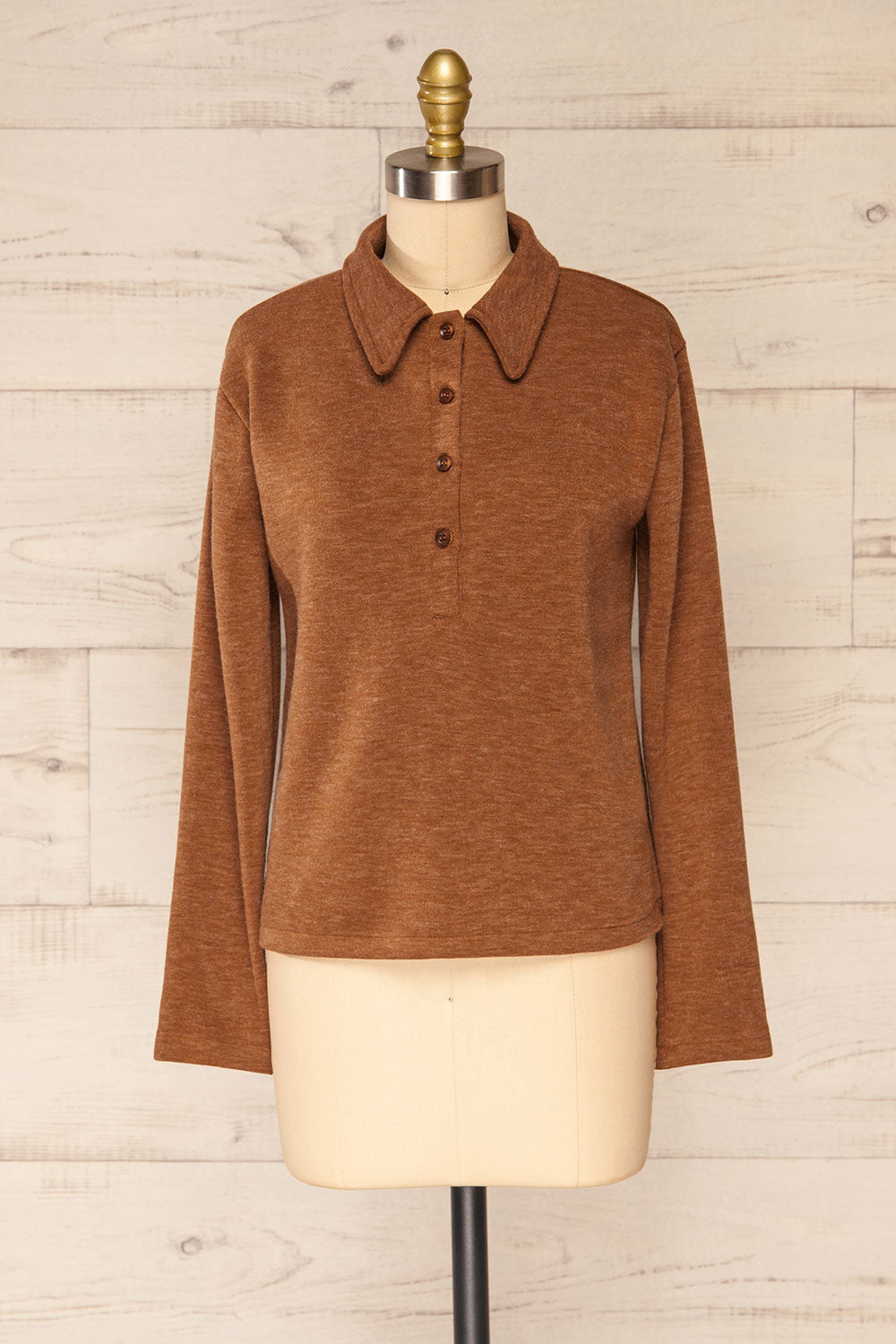 Erinn Rust Long Sleeve Soft Knit Top | La petite garçonne front view