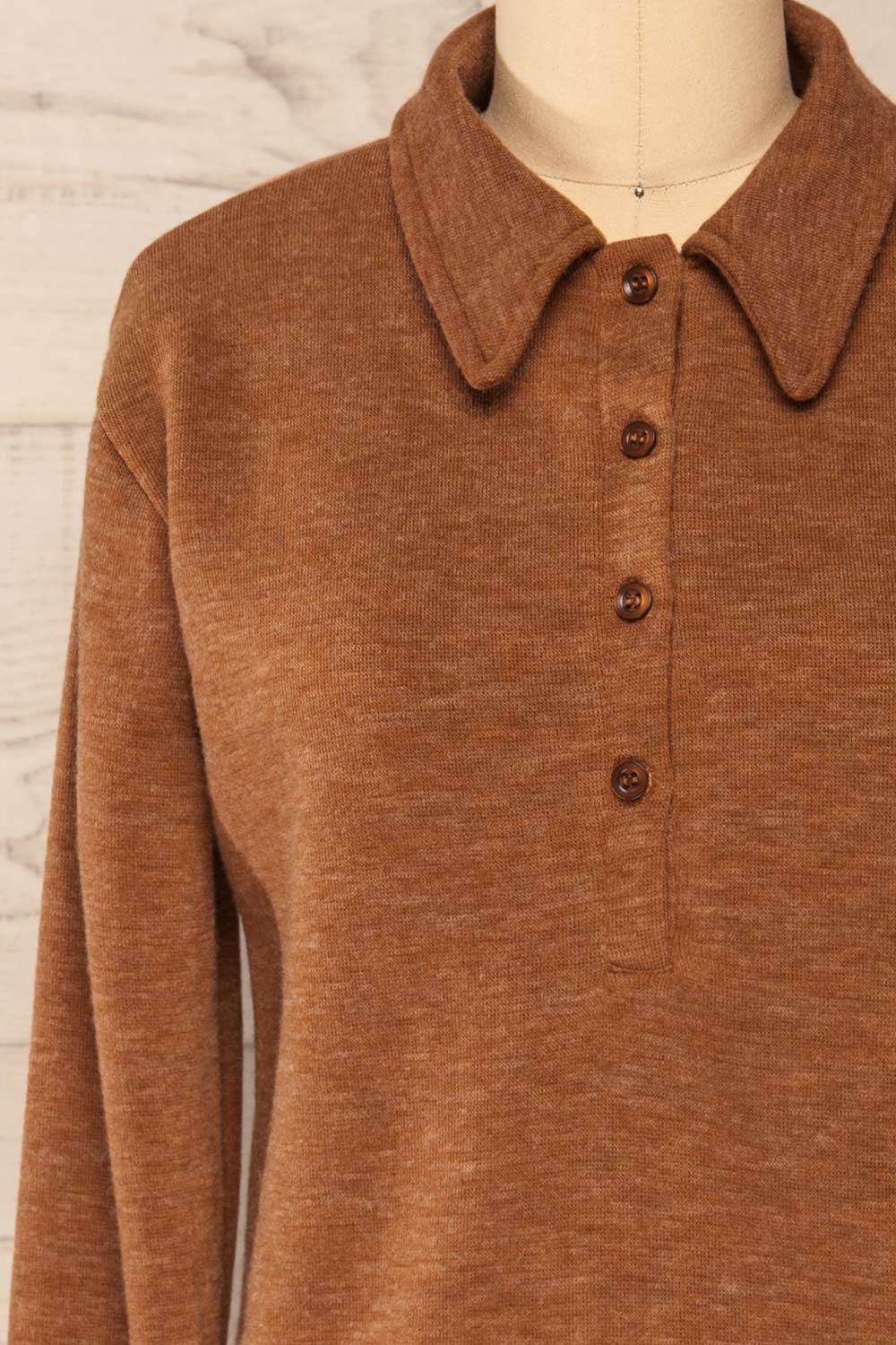 Erinn Rust Long Sleeve Soft Knit Top | La petite garçonne front close-up