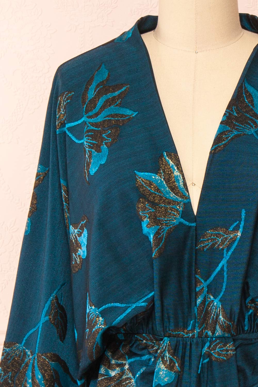 Erykah Midi Floral Dress w/ 3/4 Sleeves | Boutique 1861 front close-up