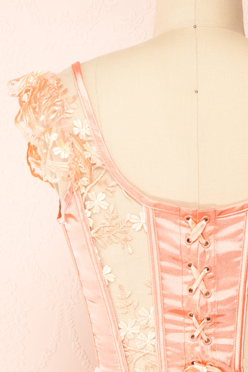 Esmerelda Mesh Corset Top w/ Embroidery | Boutique 1861 back close-up