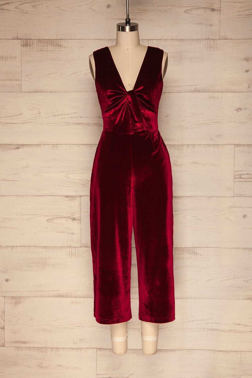 Eunomie Red Sleeveless Velvet Jumpsuit | La Petite Garçonne