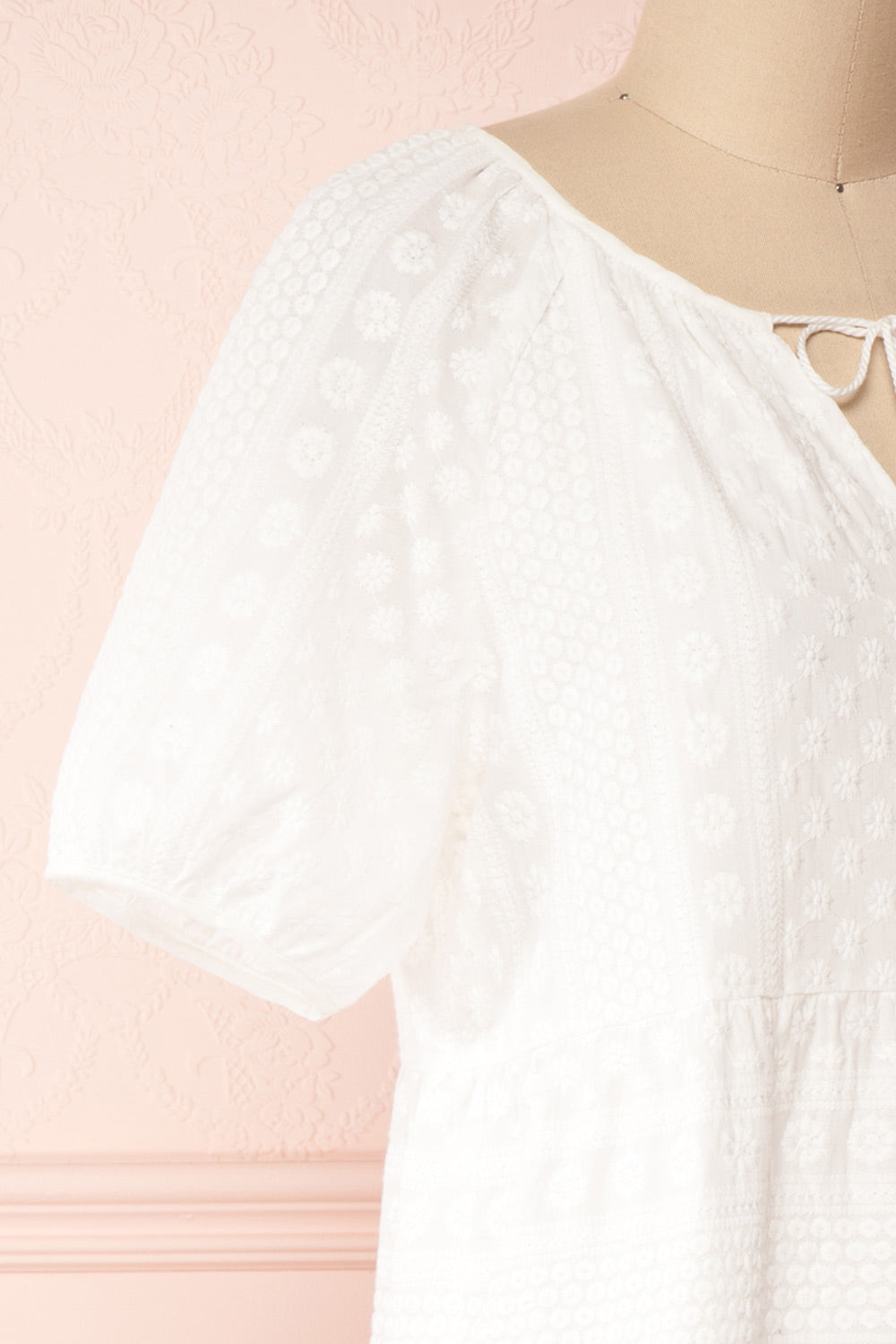 Eunyce White A-Line Dress w/ Embroidery | Boutique 1861 side close-up