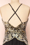 Evadne Black Gold Embroidered Maxi Dress | Boutique 1861 back close-up