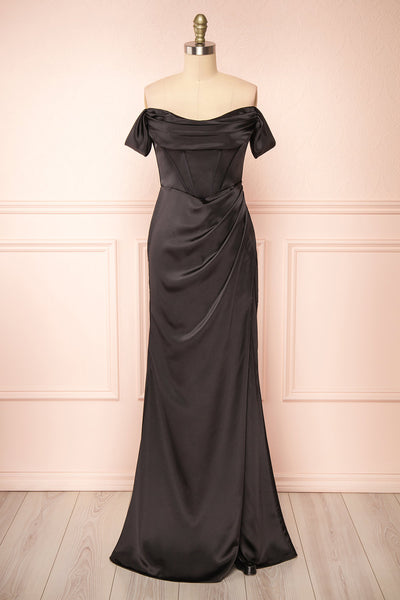 Evolet Black Off-Shoulder Corset Maxi Dress | Boudoir 1861 front view