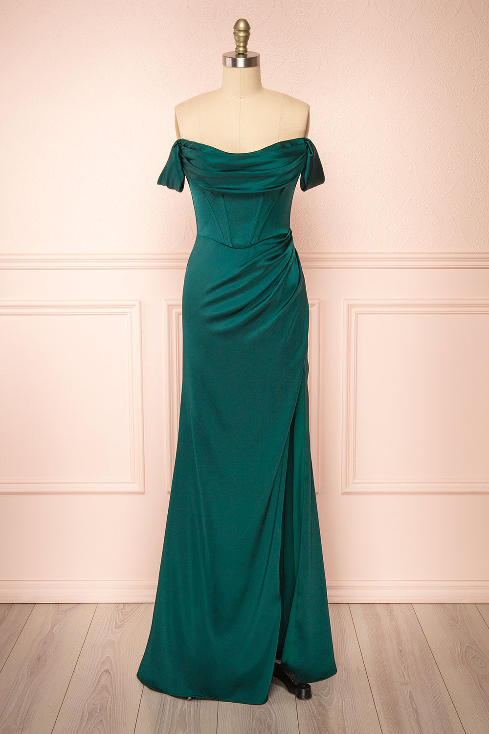 Evolet Green Off-Shoulder Corset Maxi Dress