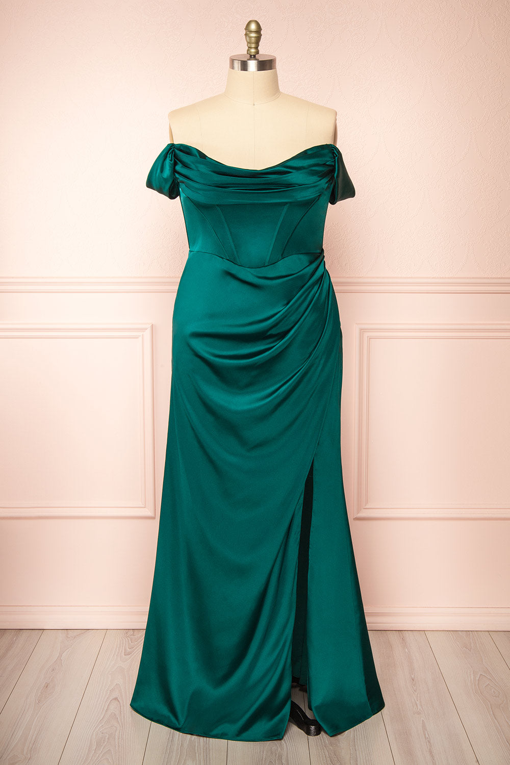 Evolet Green | Off-Shoulder Corset Maxi Dress