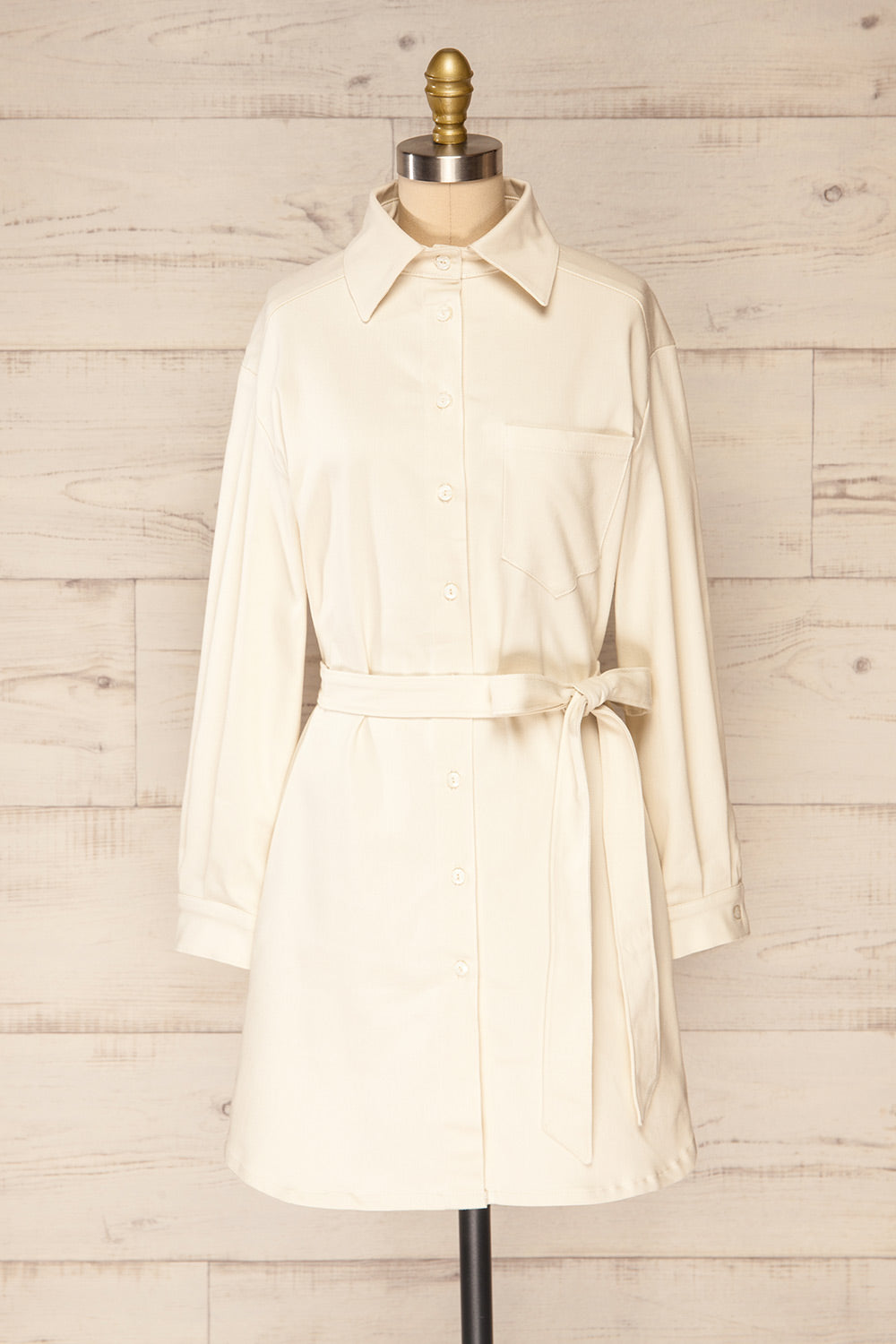 beige denim shirt dress Rowyn Denim Shirt Dress - Cream
