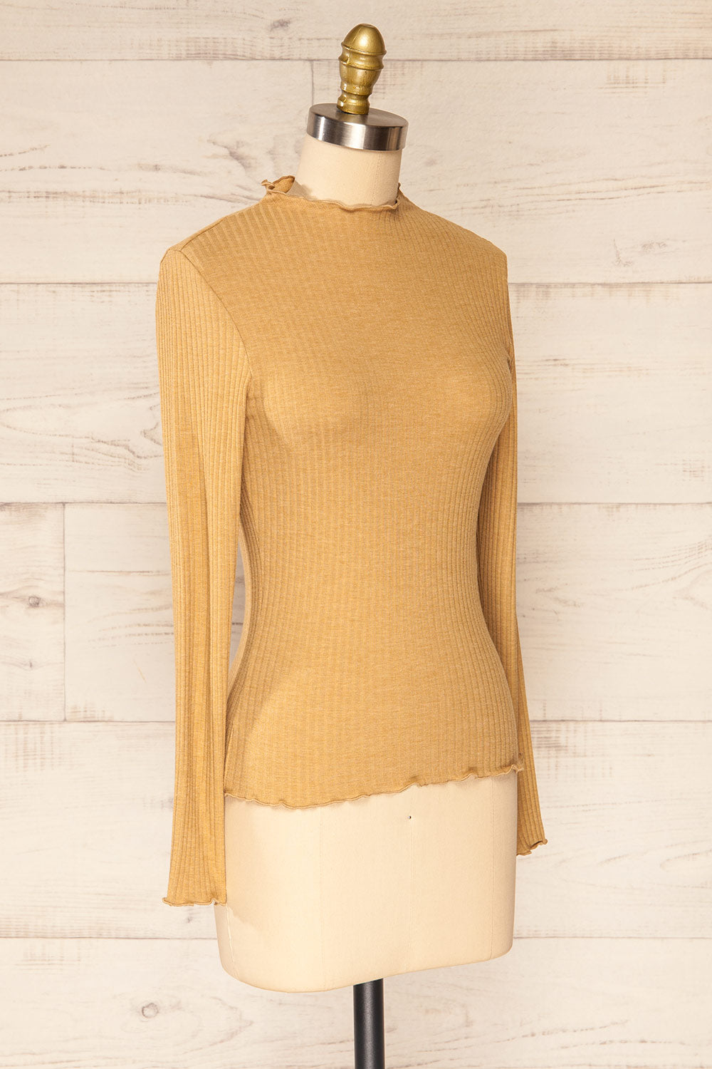 Faaset Beige Ribbed Top with Stand Collar | La petite garçonne side view