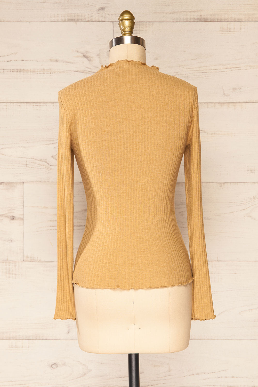Faaset Beige Ribbed Top with Stand Collar | La petite garçonne back view