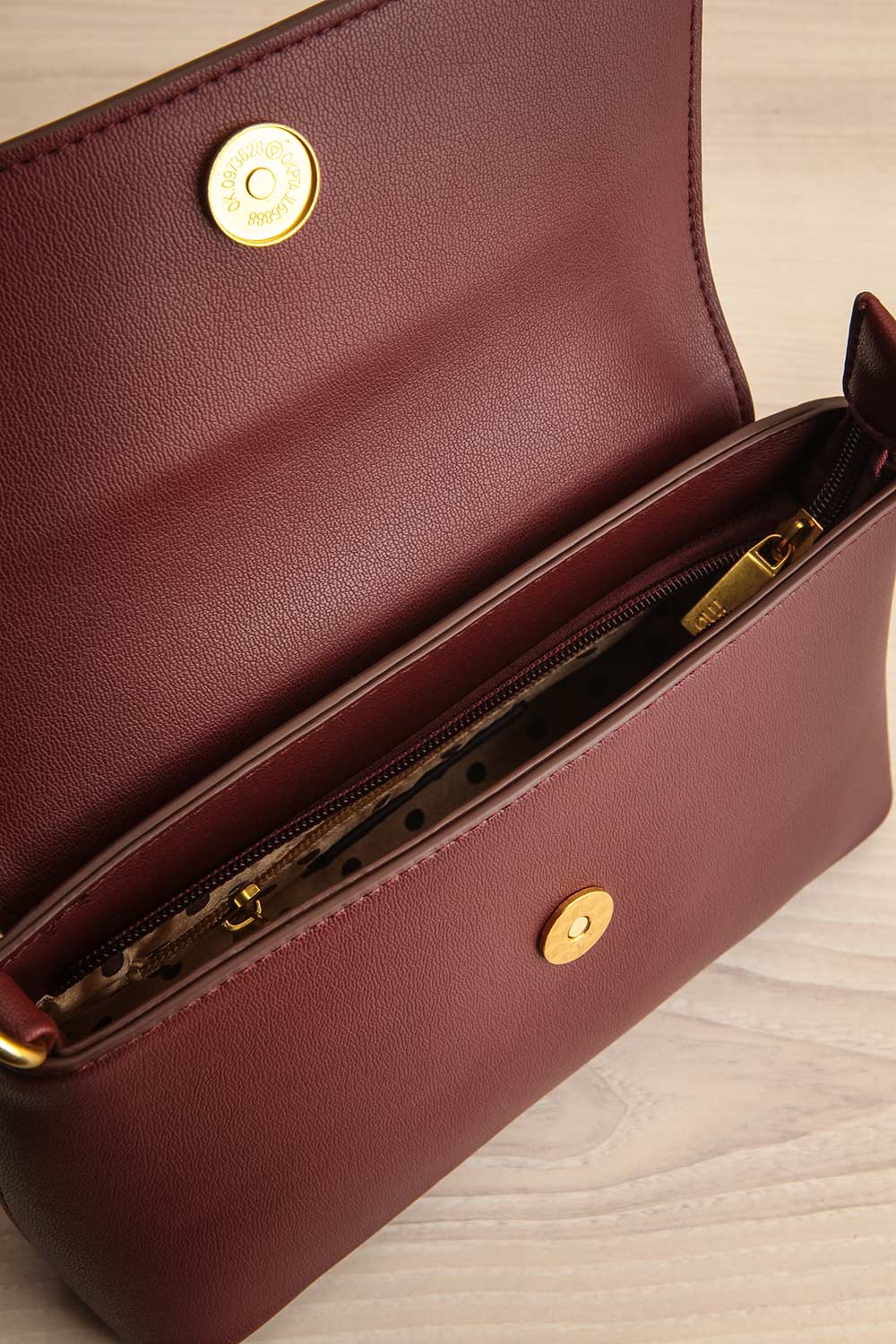 Faiwer Burgundy Shoulder Bag w/ Removable Strap | La petite garçonne inside view
