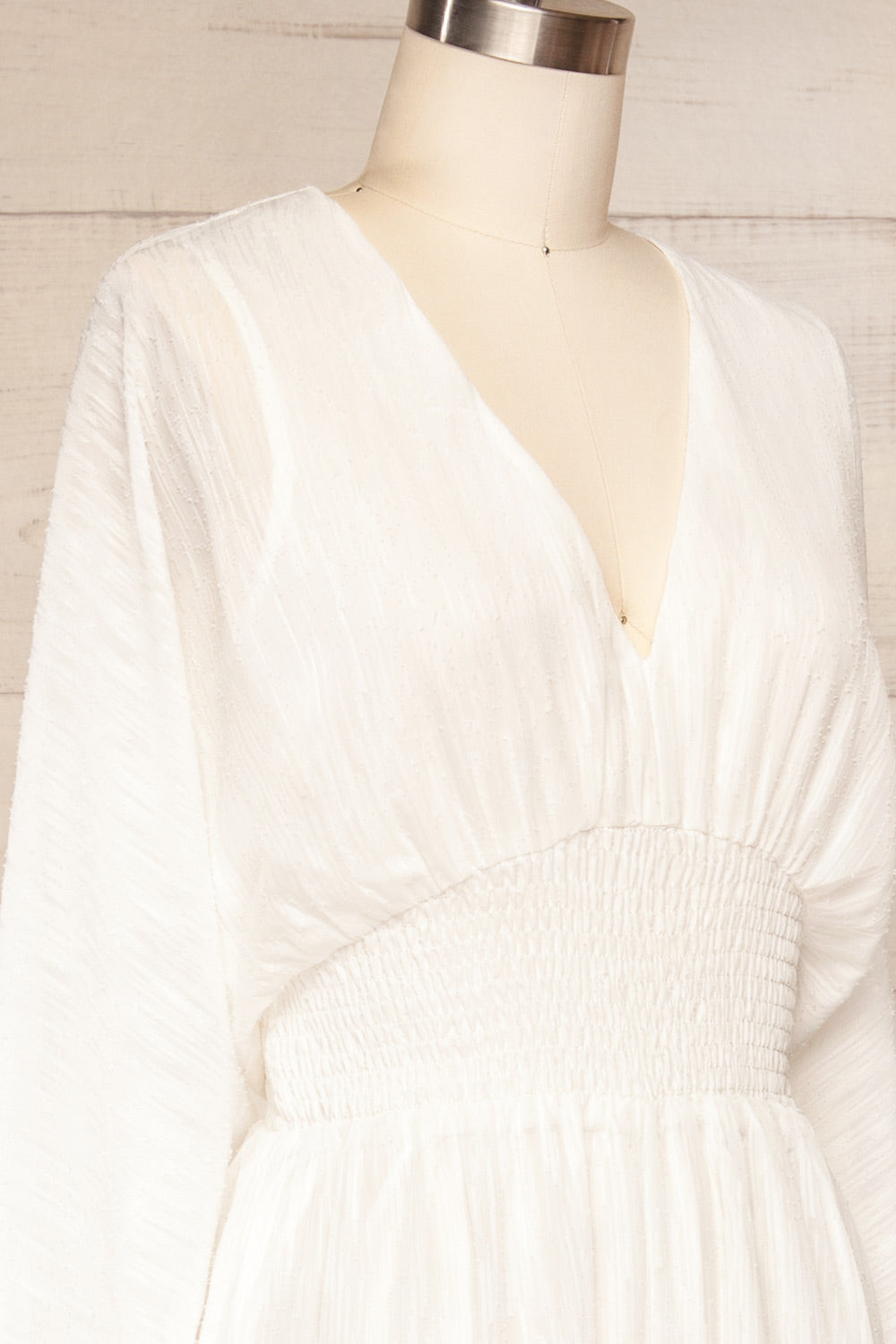 Falnes White V-Neck Wide Leg Jumpsuit | La petite garçonne side close up