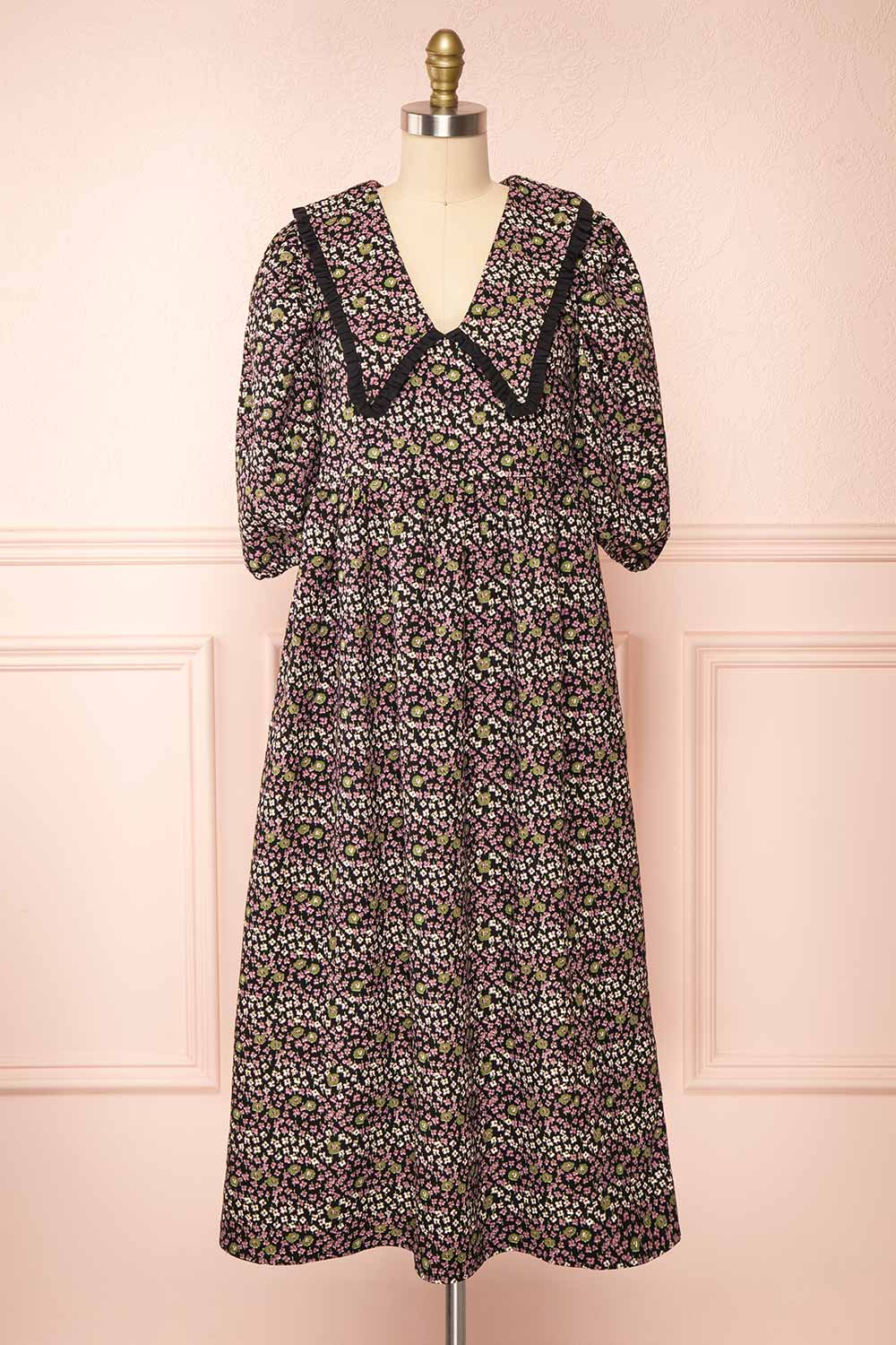 Farrah Midi Floral Dress w/ Peter Pan Collar | Boutique 1861 front view