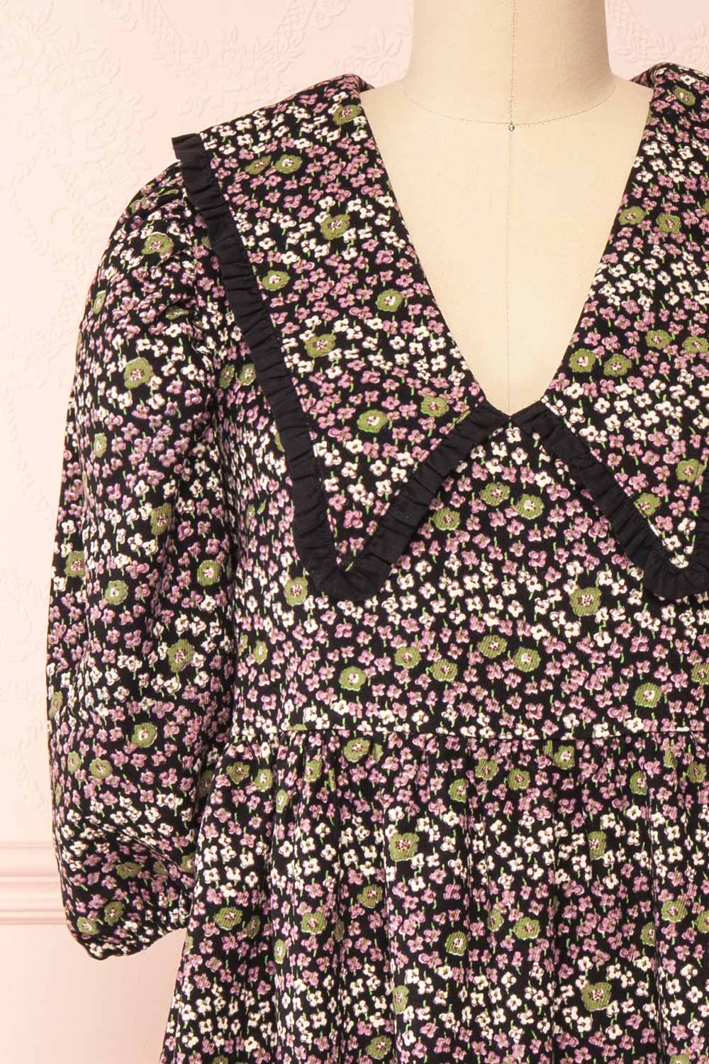 Farrah Midi Floral Dress w/ Peter Pan Collar | Boutique 1861 front close-up