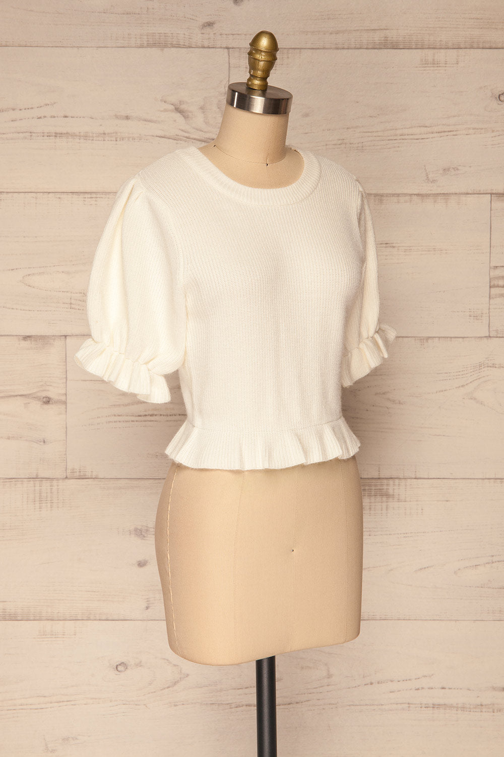Farsund White Puffy Sleeve Knit Top | La petite garçonne side view