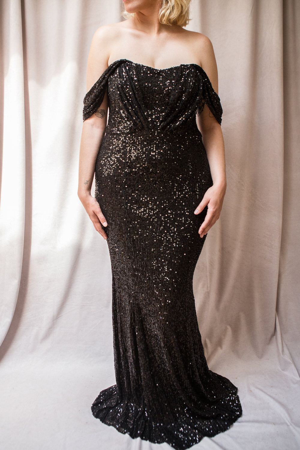 Felisa Black Pleated Sequins Maxi Dress | Boutique 1861 model