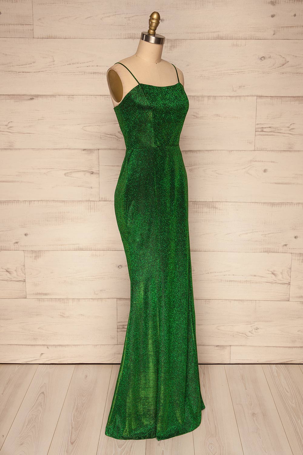 Ferrara Vert Green Sparkly Mermaid Gown side view | La Petite Garçonne
