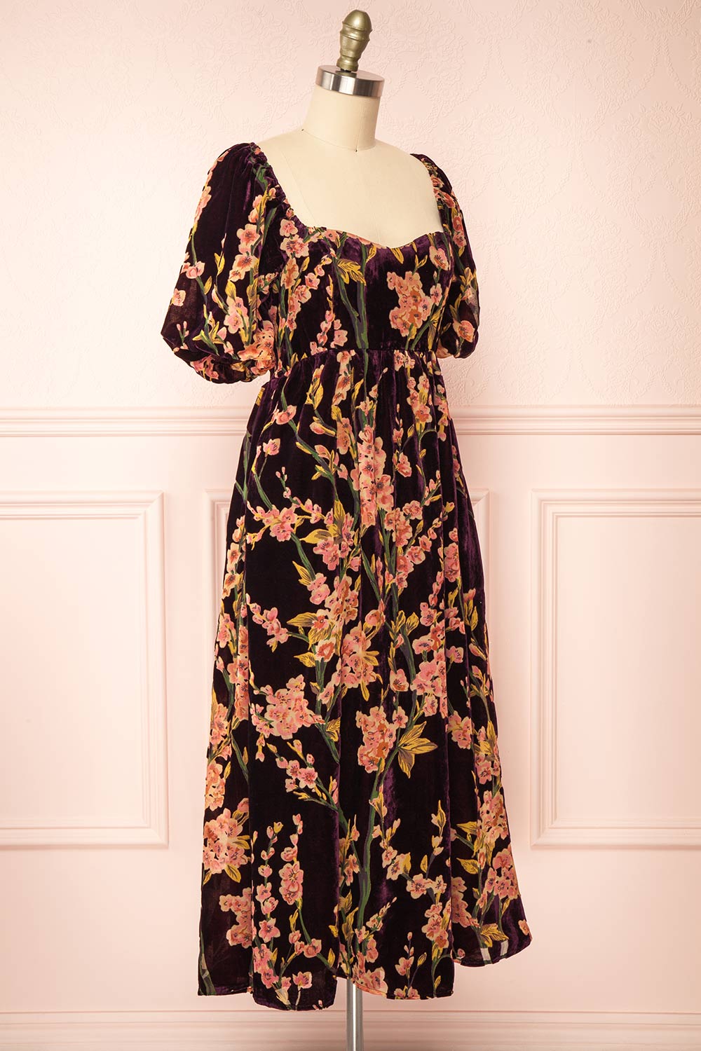 Florizella Floral Midi Dress w/ Puff Sleeves | Boutique 1861 side view