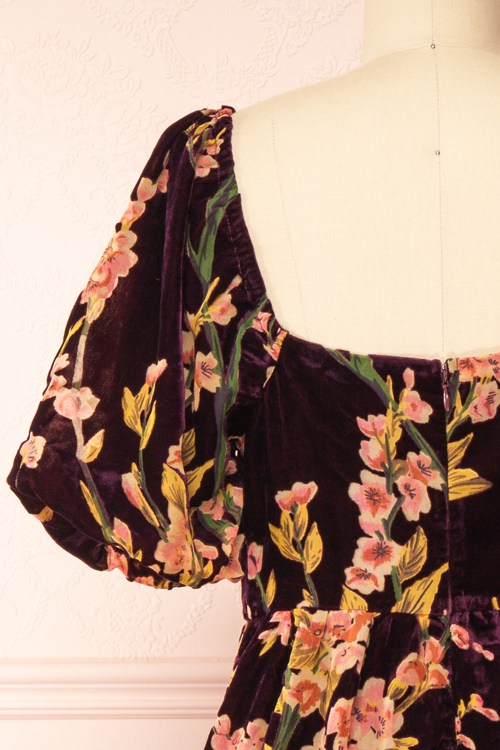 Florizella Floral Midi Dress w/ Puff Sleeves | Boutique 1861 back close-up