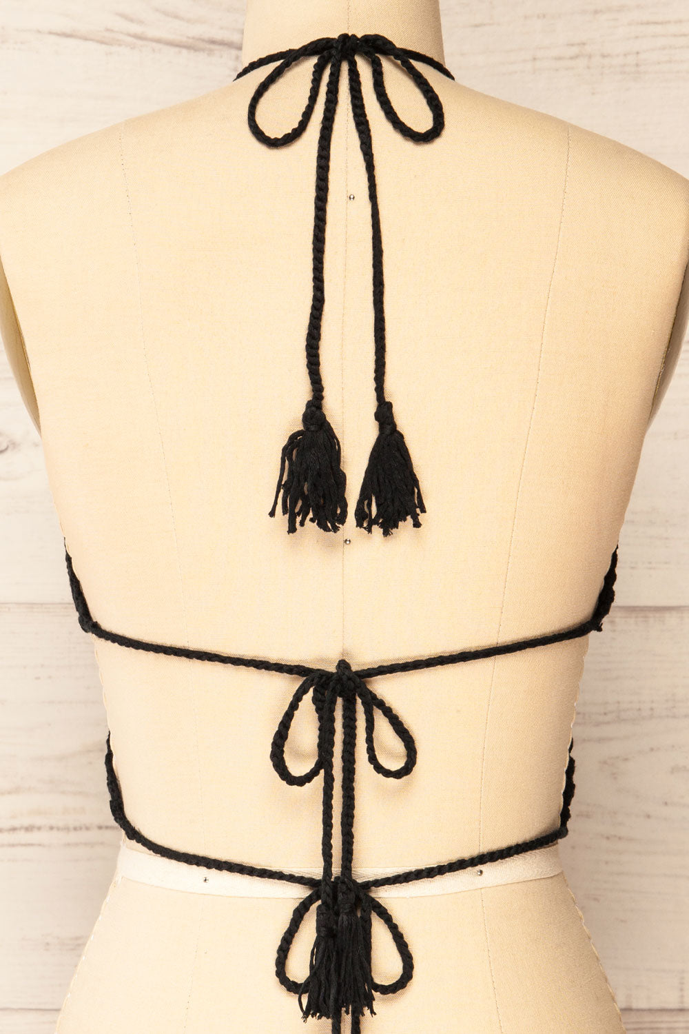 Flos Black Crochet Crop Top | La petite garçonne back close-up