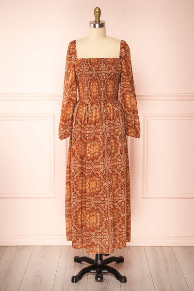 Frankie Rust Paisley Pattern Midi Dress | Boutique 1861 front view