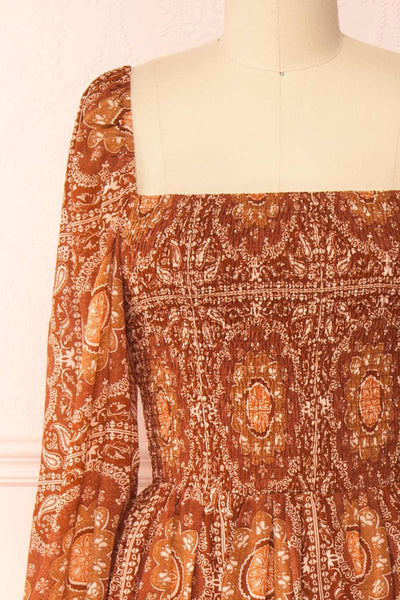 Frankie Rust Paisley Pattern Midi Dress | Boutique 1861 front close-up