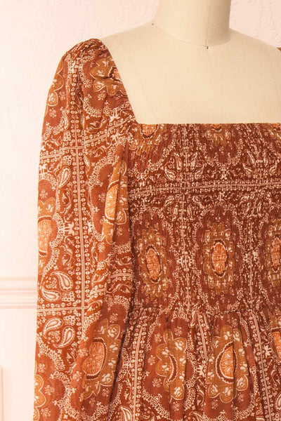 Frankie Rust Paisley Pattern Midi Dress | Boutique 1861 side close-up