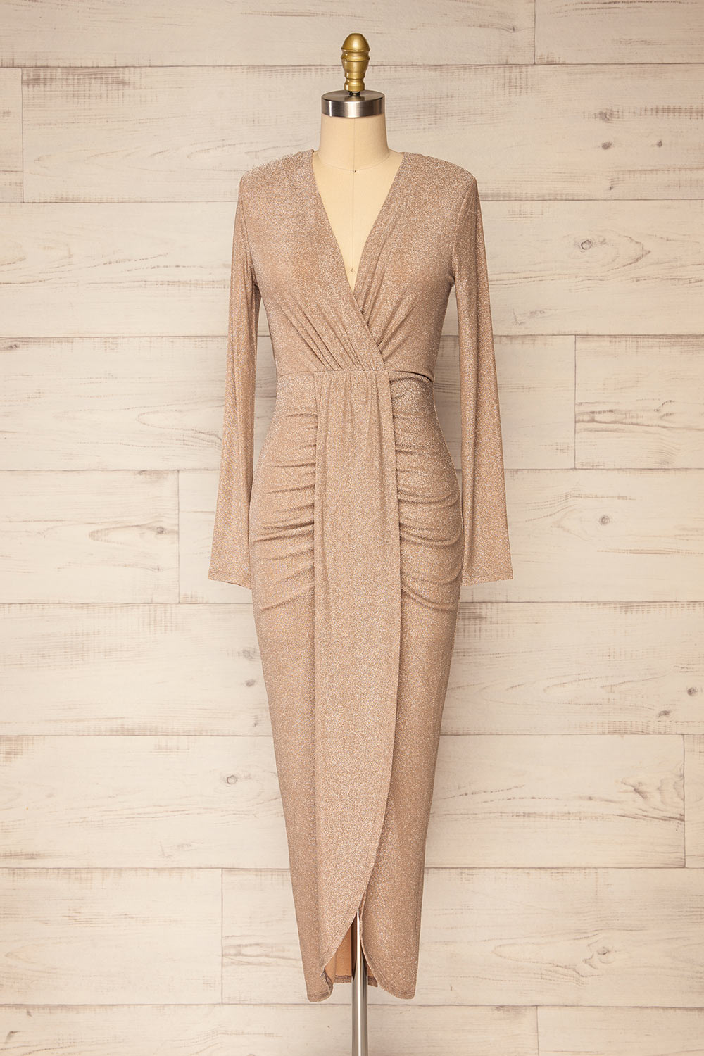 Feklora Sparkly Midi Dress w/ Long Sleeves | La petite garçonne front view