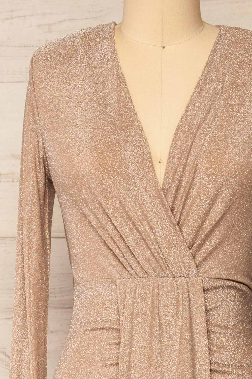 Feklora Sparkly Midi Dress w/ Long Sleeves | La petite garçonne front close-up