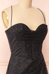 Frosti Black Sparkly Cowl Neck Maxi Dress | Boutique 1861 side close-up