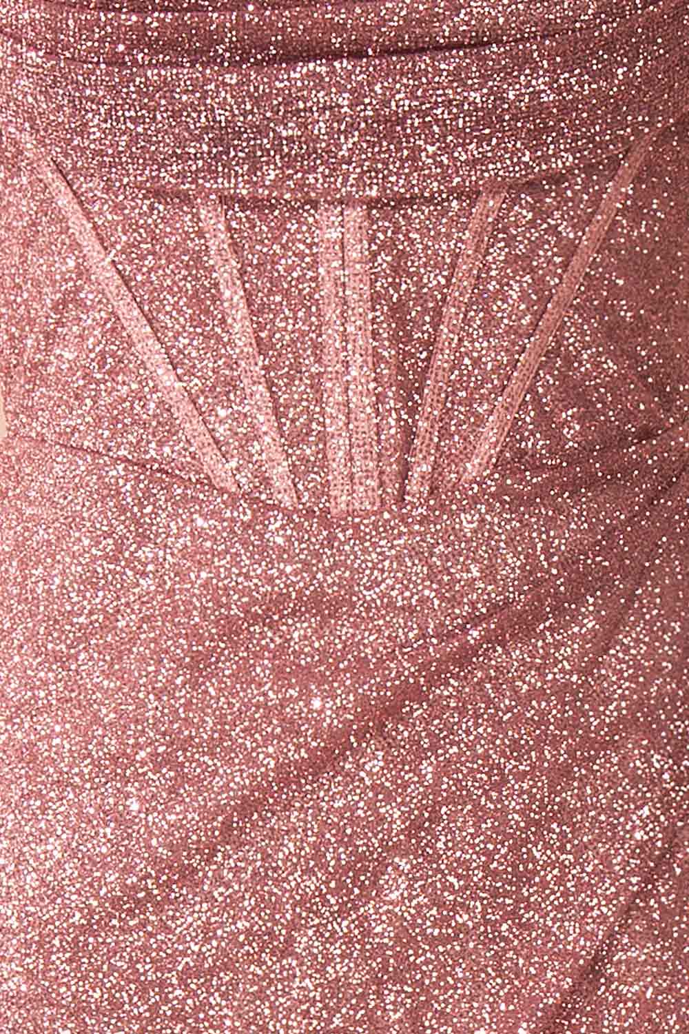 Frosti Mauve Sparkly Cowl Neck Maxi Dress | Boutique 1861 fabric