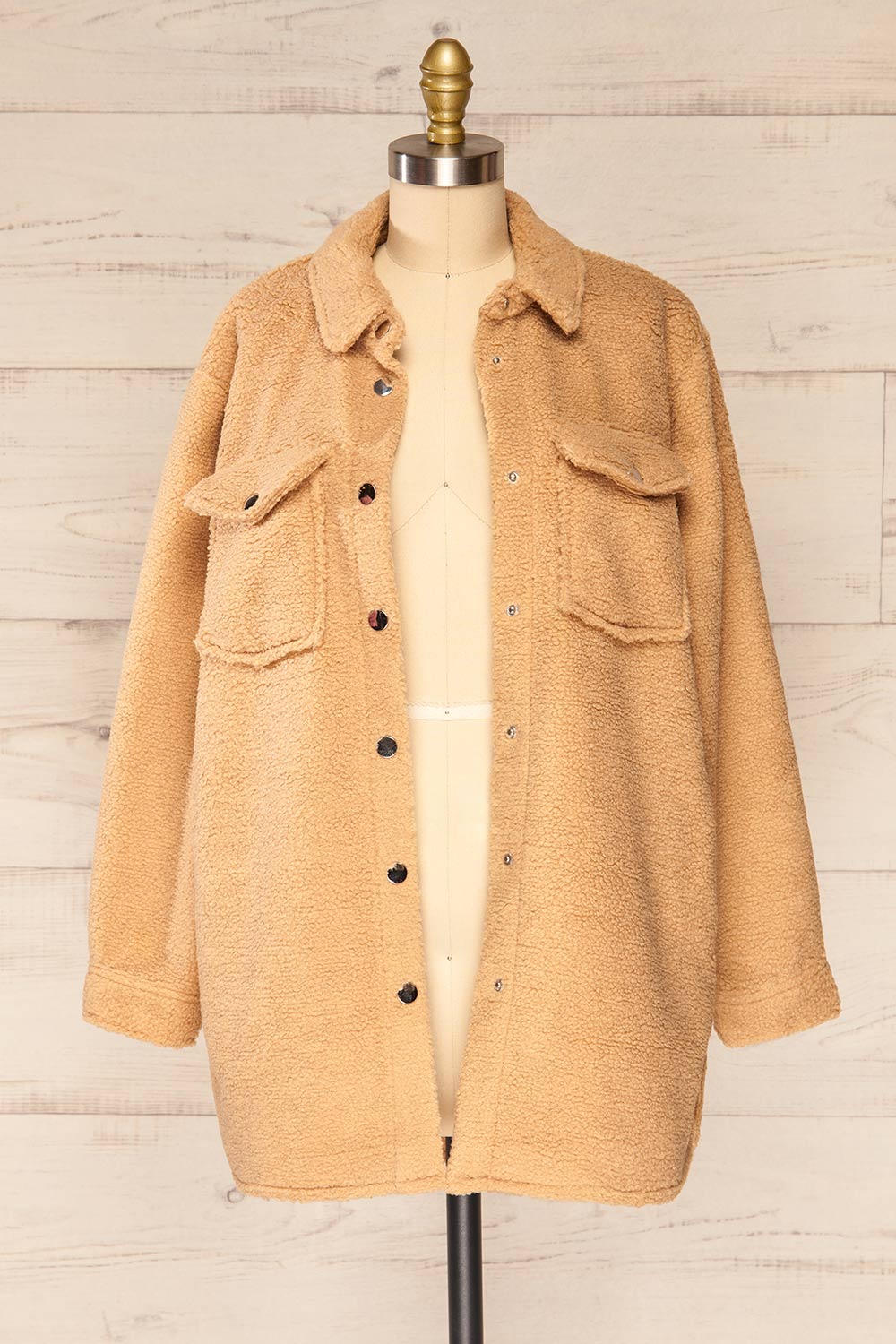 Funchal Sand Oversized Fuzzy Shirt Jacket | La petite garçonne open view
