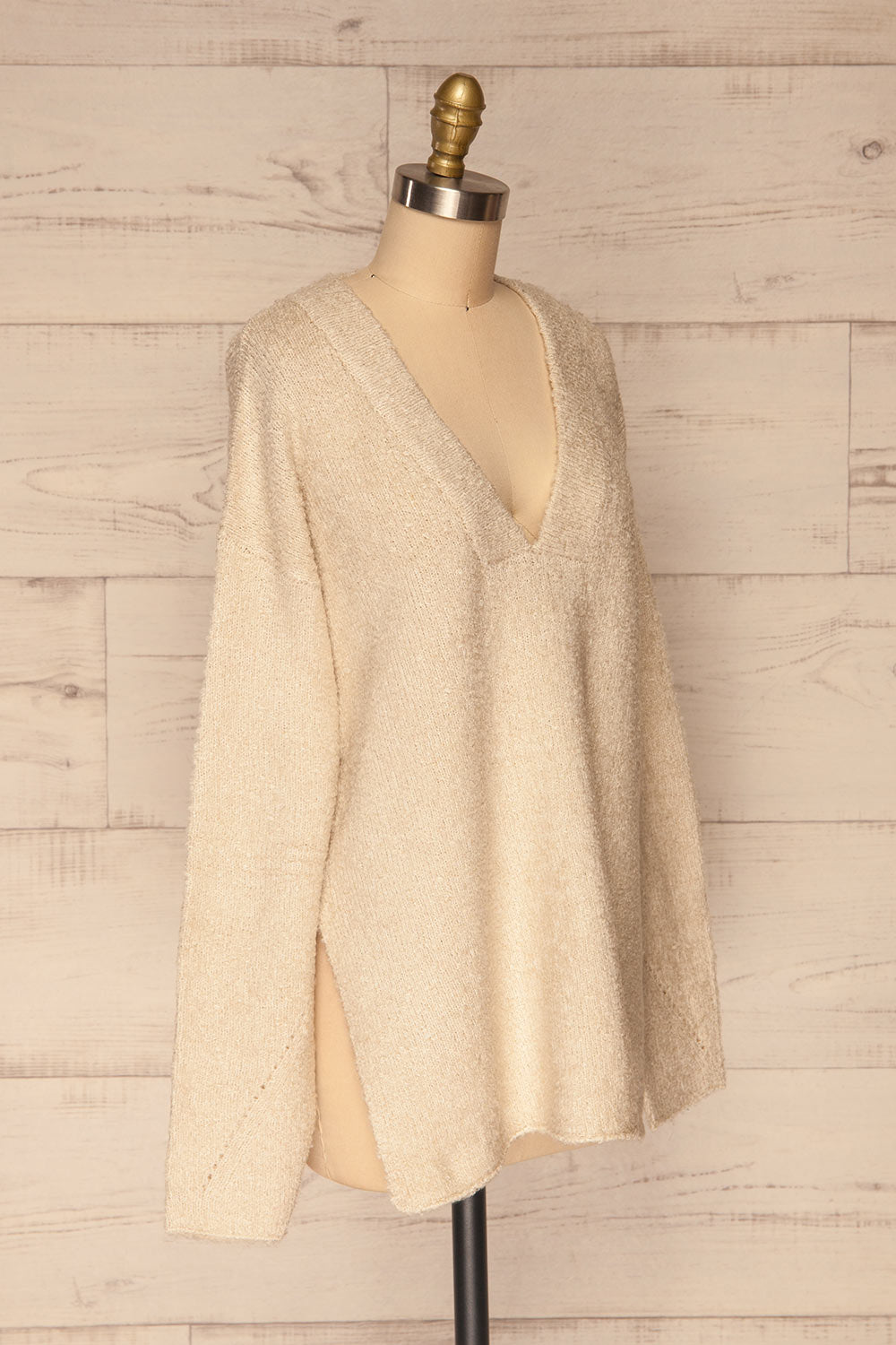 Gaand Beige V-Neck Knit Sweater | La petite garçonne side view