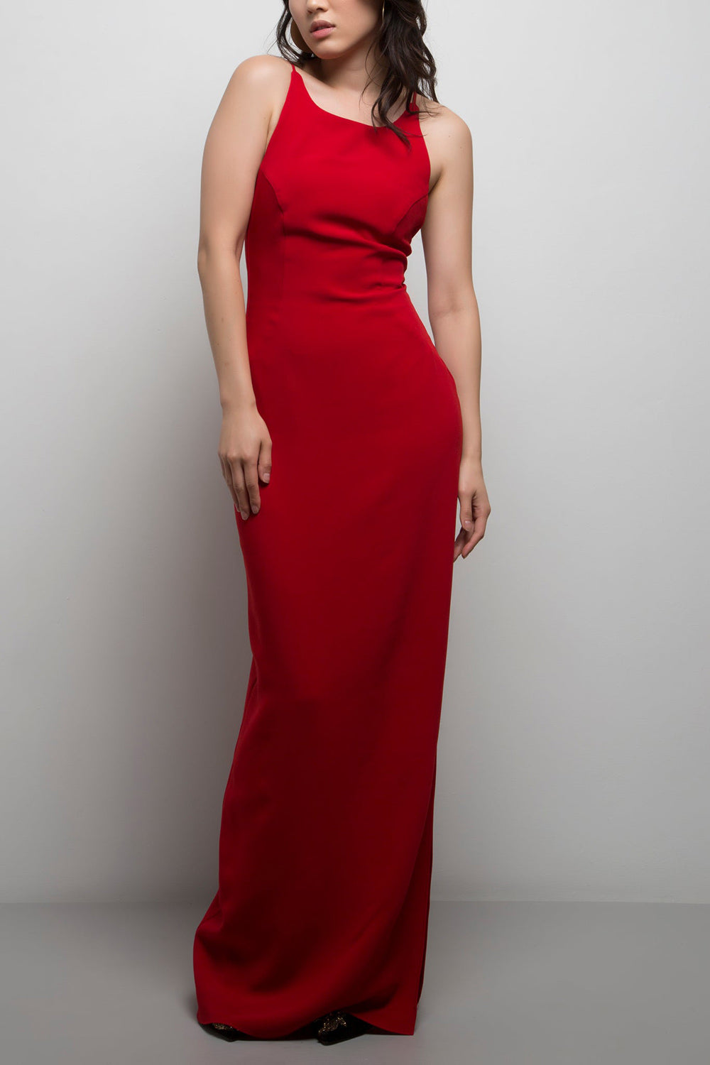 Gabella Red Fitted Polymorphous Gown | La petite garçonne front on model