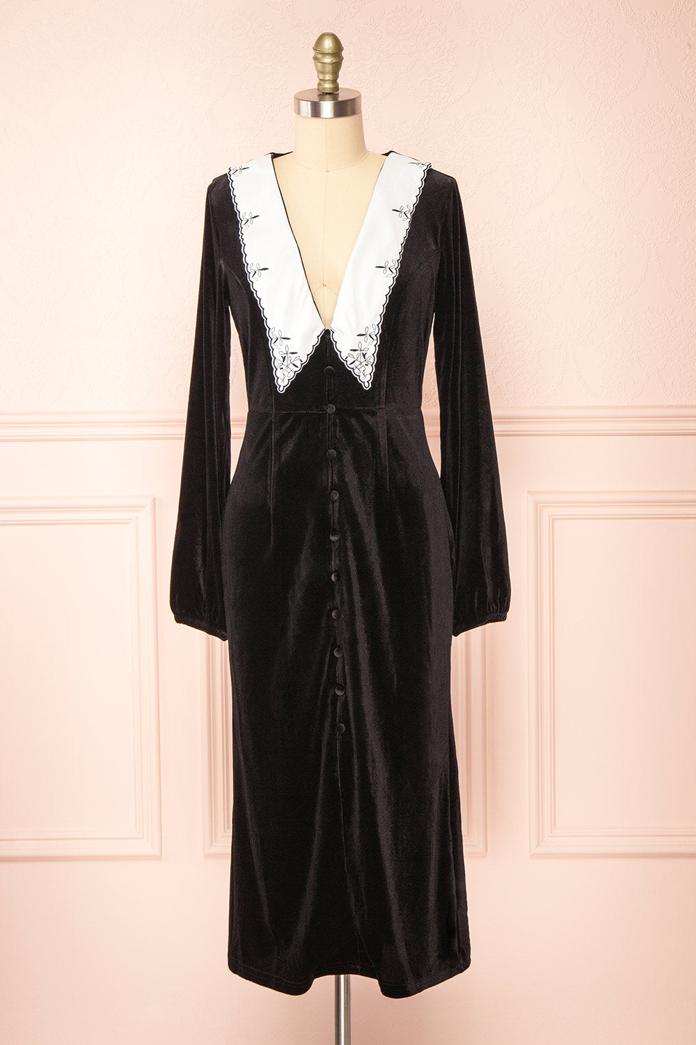 Gabrielle Chelsea Collar Fitted Velvet Midi Dress