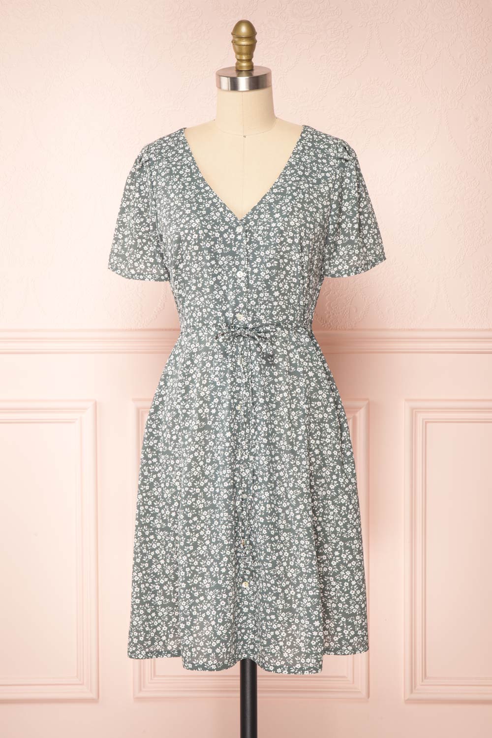 Gaby Green Patterned Buttoned Midi Dress | Boutique 1861 front view