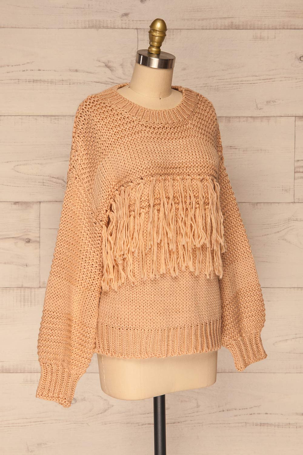 Gamine Pink Fringe Knitted Sweater | La petite garçonne side view