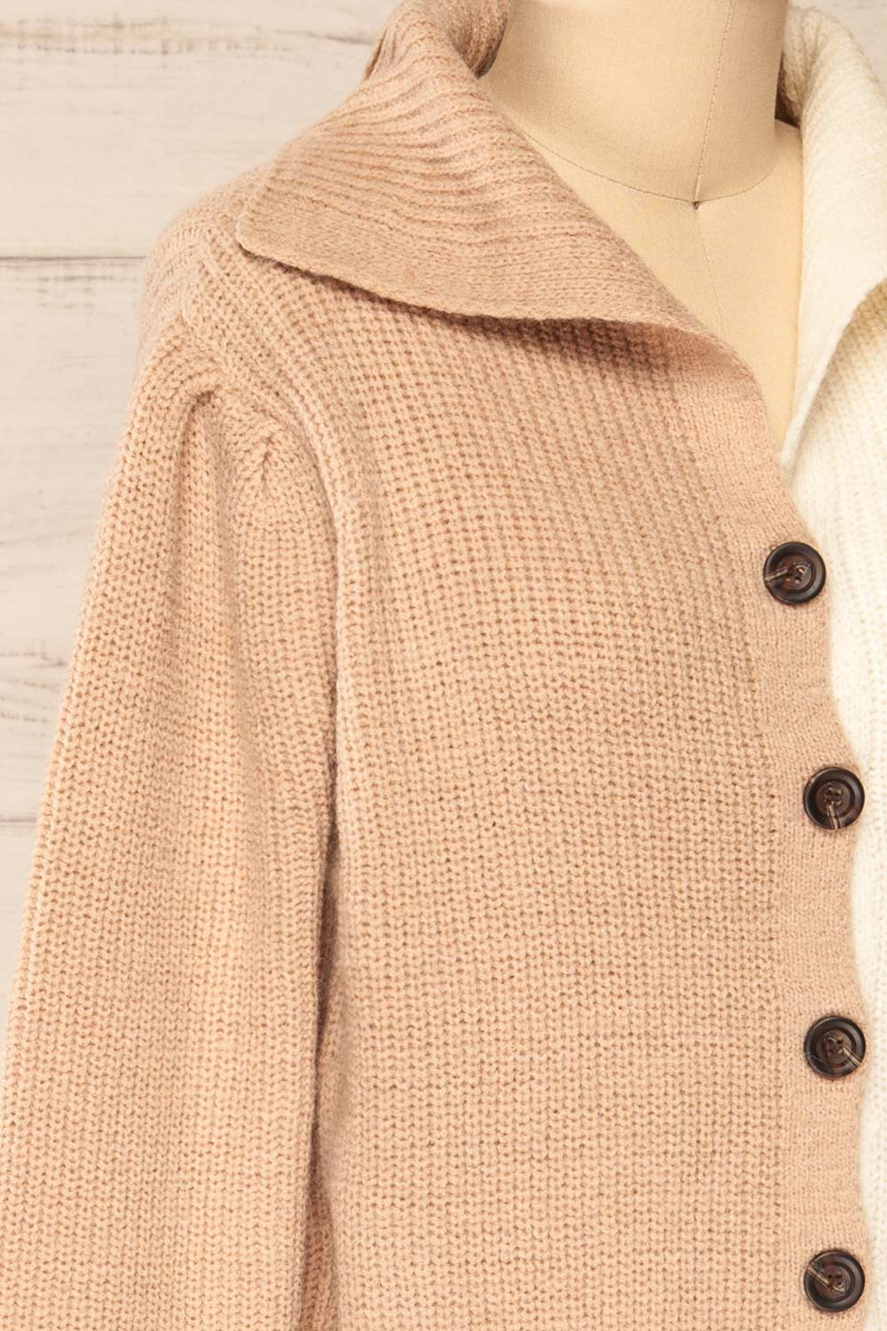 Gandie Two-Tone Wing Collar Cardigan | La petite garçonne side close-up