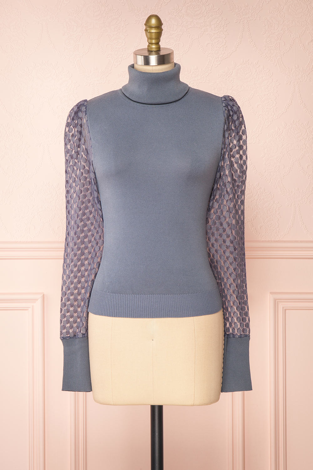 Garbi Blue Long Sleeve Turtleneck Top | Boutique 1861 front view