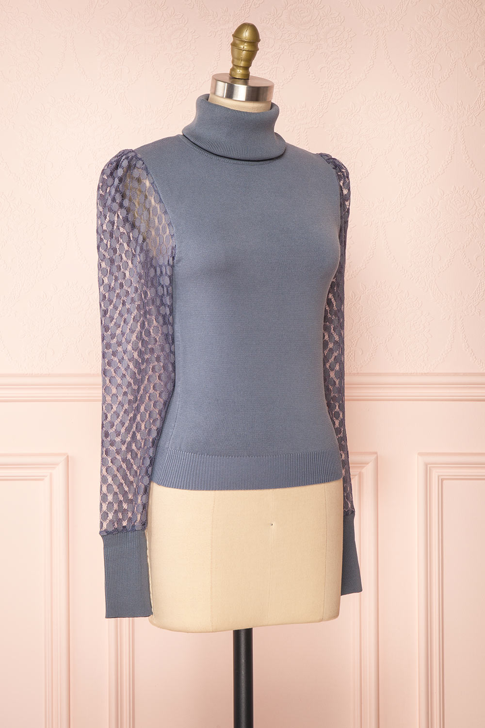 Garbi Blue Long Sleeve Turtleneck Top | Boutique 1861 side view