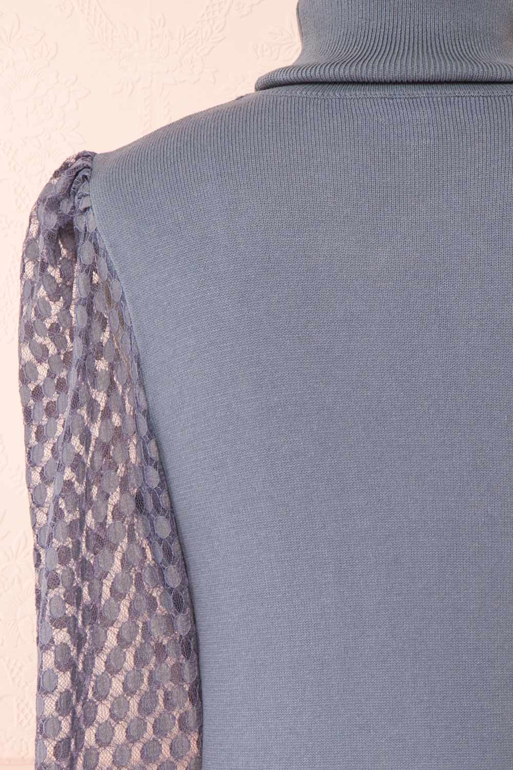 Garbi Blue Long Sleeve Turtleneck Top | Boutique 1861 back close-up