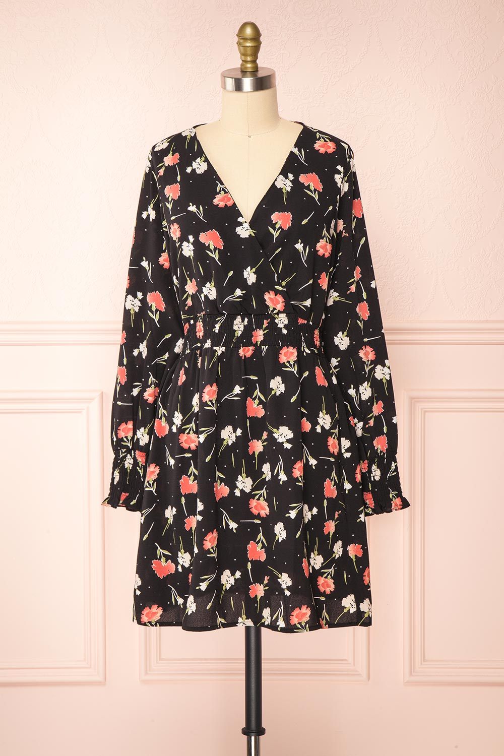 Gargalianoi Black Floral Long Sleeve Short Dress | Boutique 1861