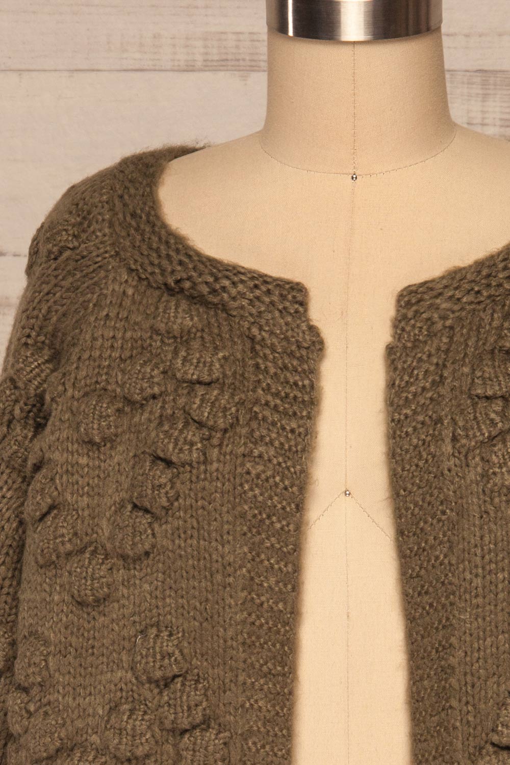 Geleen Green Textured Knit Cardigan | La petite garçonne front close up
