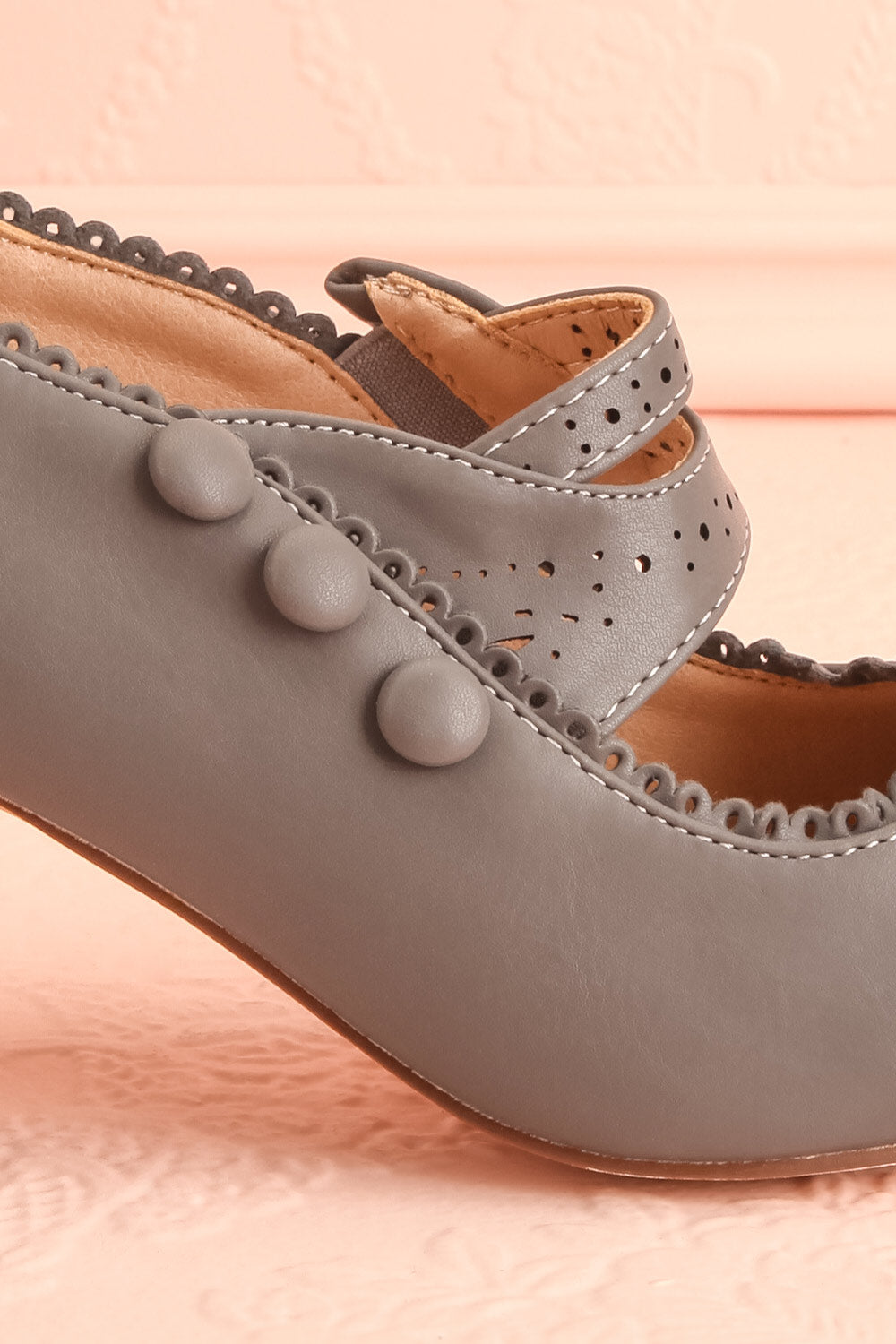 Genet Grey Closed Toe Heels | Boutique 1861 side close-up