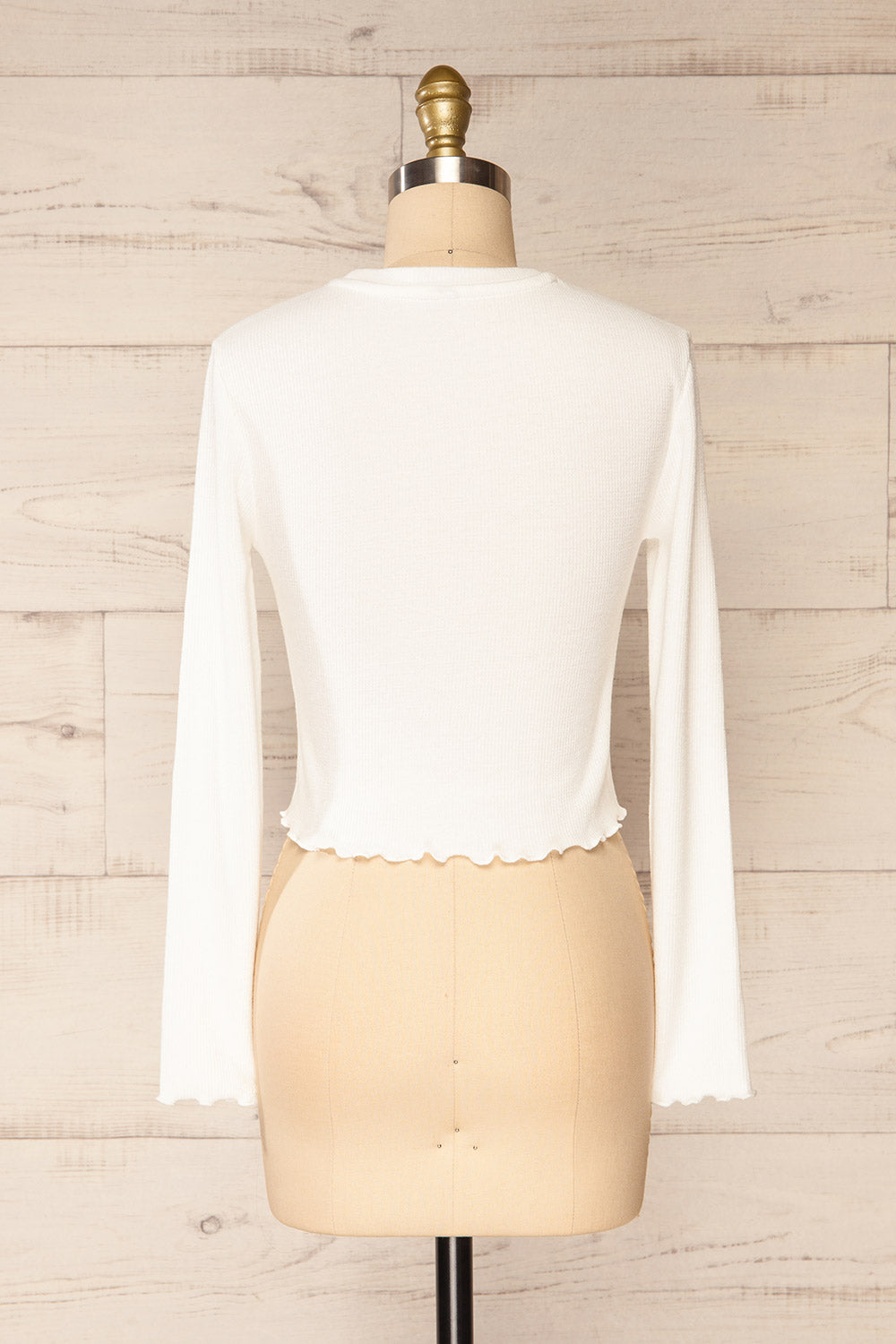 Gialonft White Cropped Long Sleeve Top w/ Ruffles | La petite garçonne back view