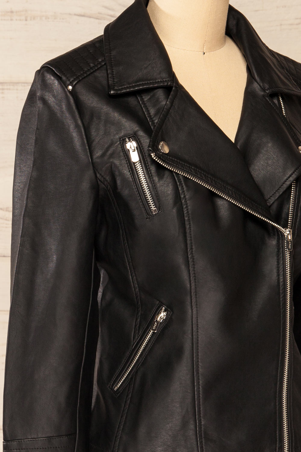 Gladsaxe Black Cropped Faux Leather Jacket | La petite garçonne side close-up