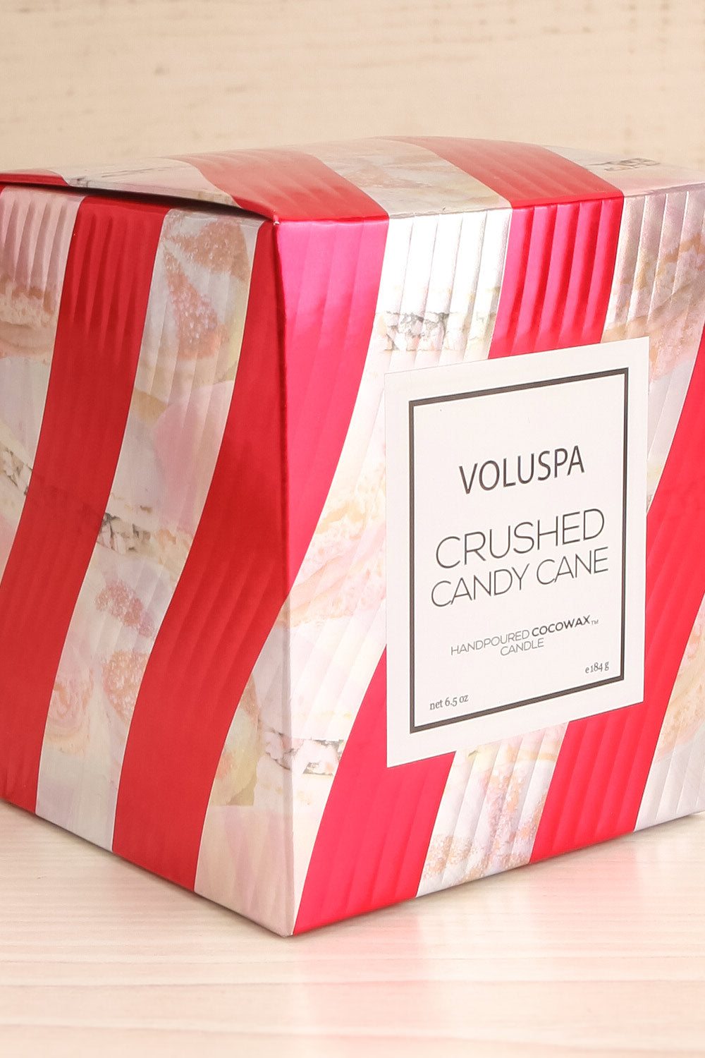 Classic Candle Candy Cane | Voluspa | La petite garçonne box close-up