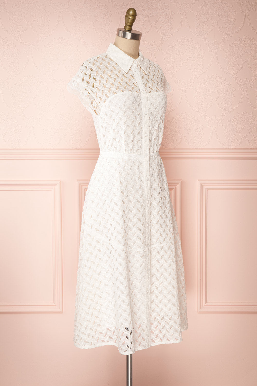 Goja White Lace Short Sleeve Midi Dress | Boutique 1861 side view